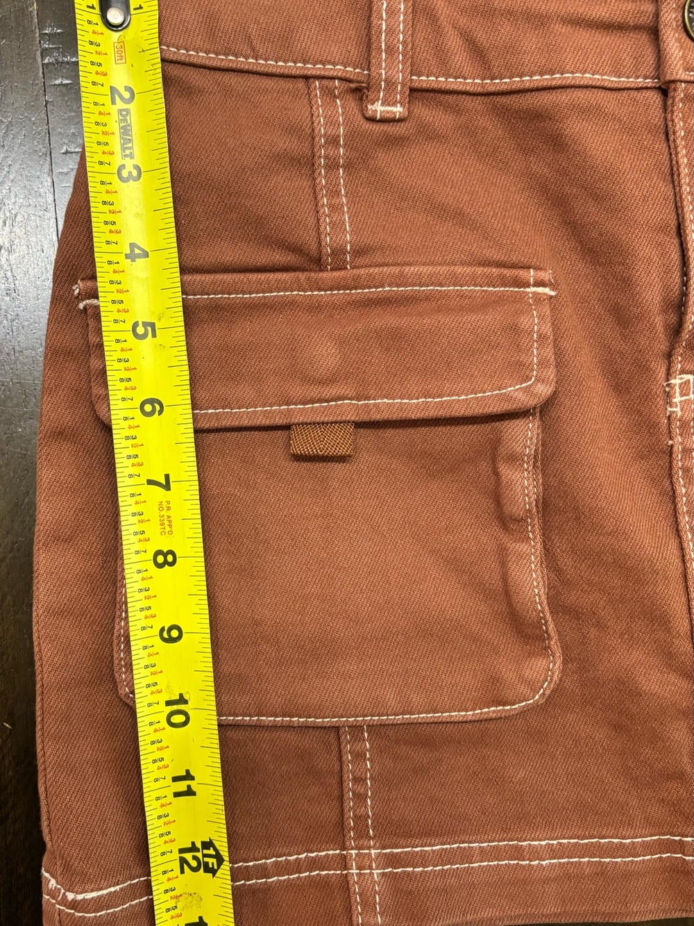 🔥 Rust-Brown Orange Canvas Pocketed Utility Mini Skirt - Picture 4 of 5